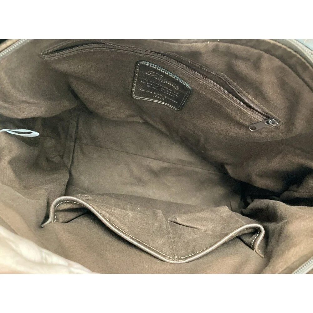 Fossil Palm Print Satchel Tote Leather Canvas Brown Excellent